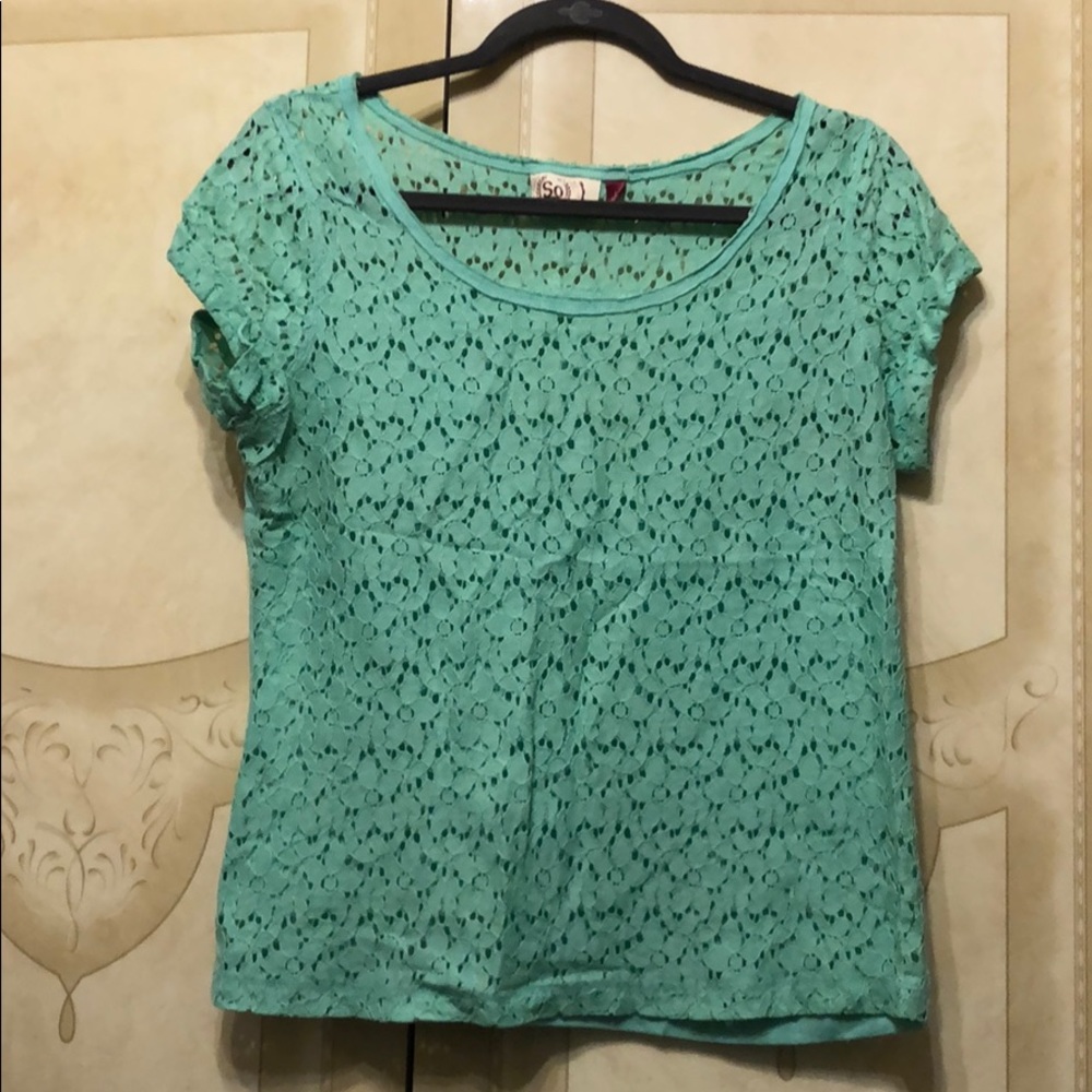 Teal floral lace casual tee